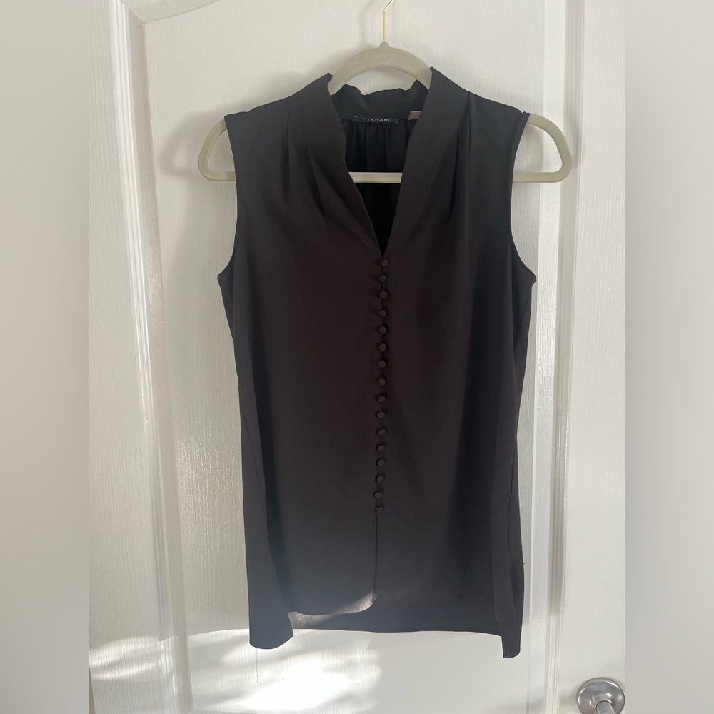 Tahari Black Sleeveless Button Top